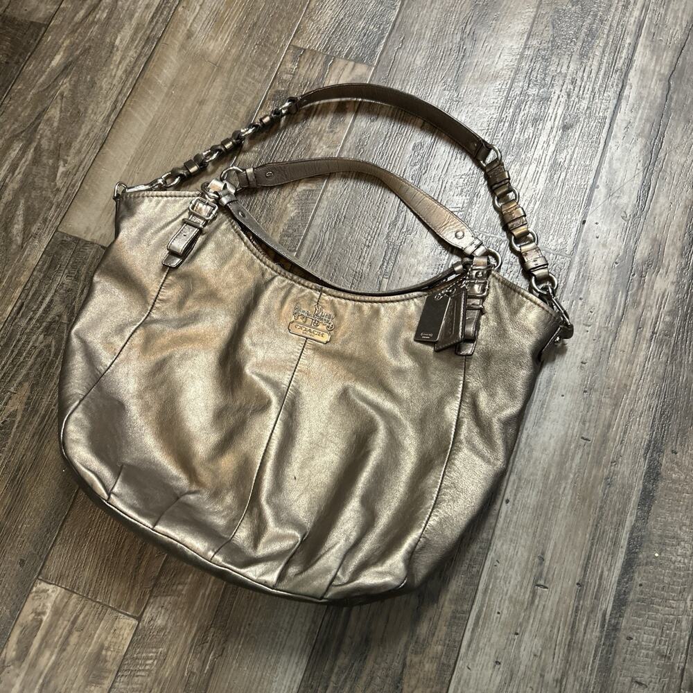 Coach 15958 Madison Mia Maggie Hobo Metallic Leather Shoulder Bag
